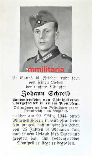 Sterbebild wwii pionier tettau - sterbebild,